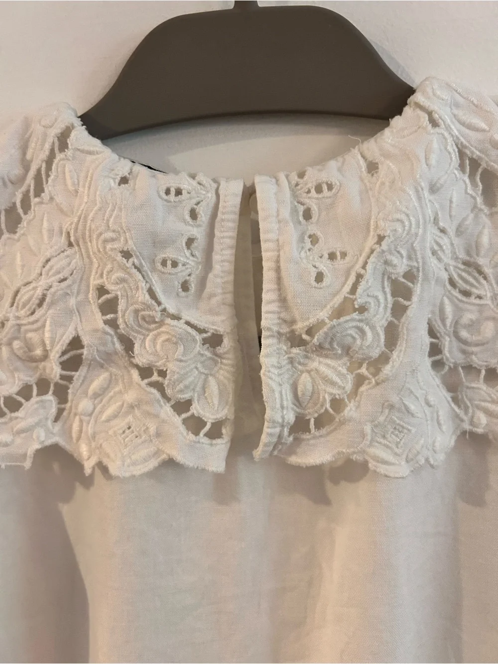 Sea Anita Puff Sleeve Dress Girls 10Yrs Cream Linen Round Neck Lace Back Button